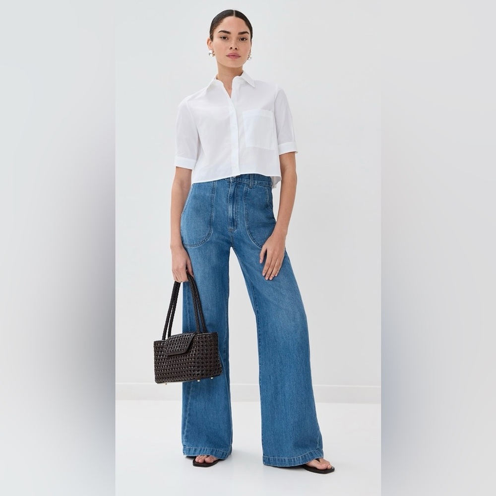 New TWP Mecox beach wide leg linen blend jeans in vintage wash